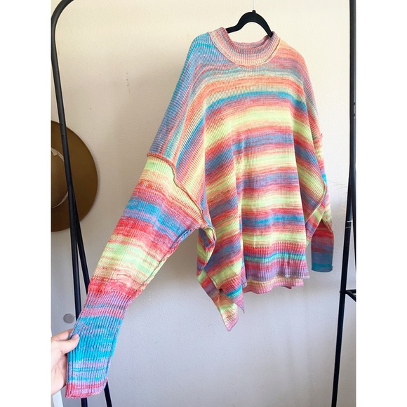 Bucket List Multi Color Striped Slouchy Oversize Crew Neck Sweater Size Small - Picture 3 of 8